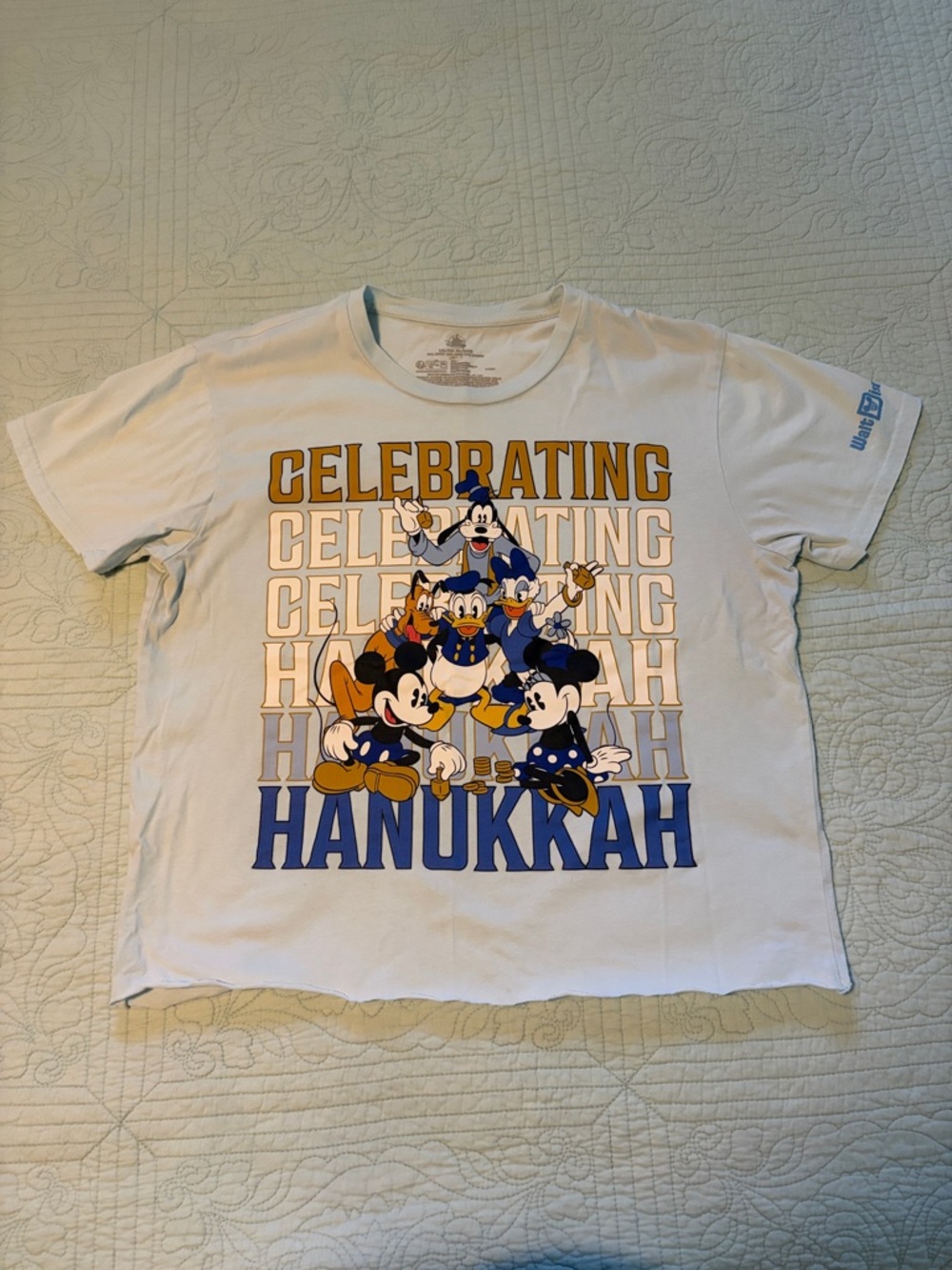 Disney Hanukkah Tee - Light Blue with Blue and Gold Print
